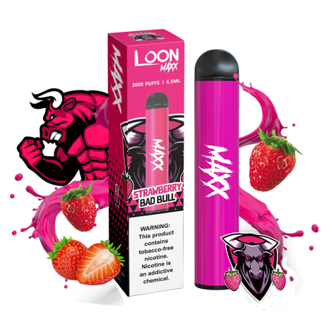 Disposable - LOON MAX+ (2000 Puff) Zero Nicotine - Strawberry Bad Bull 0%